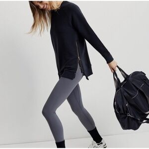 Varley Manning Sweatshirt Black Ribbed Side Zip Pullover Crewneck Long Sleeve XS